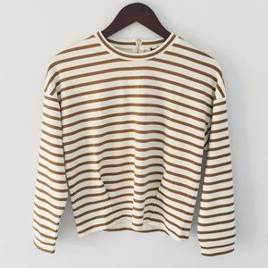 NWOT F21 Classic Striped Cream Brown Long Sleeve Shirt